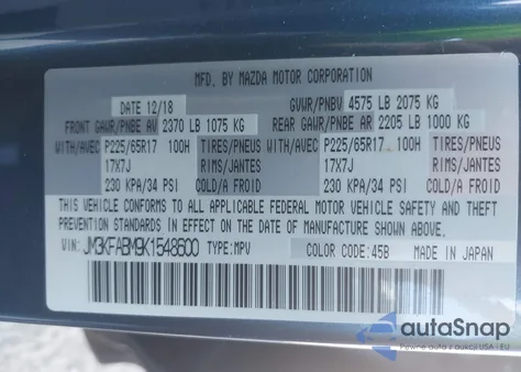 2019 Mazda Cx-5 Sport from USA, damaged, VIN JM3KFABM9K1548600